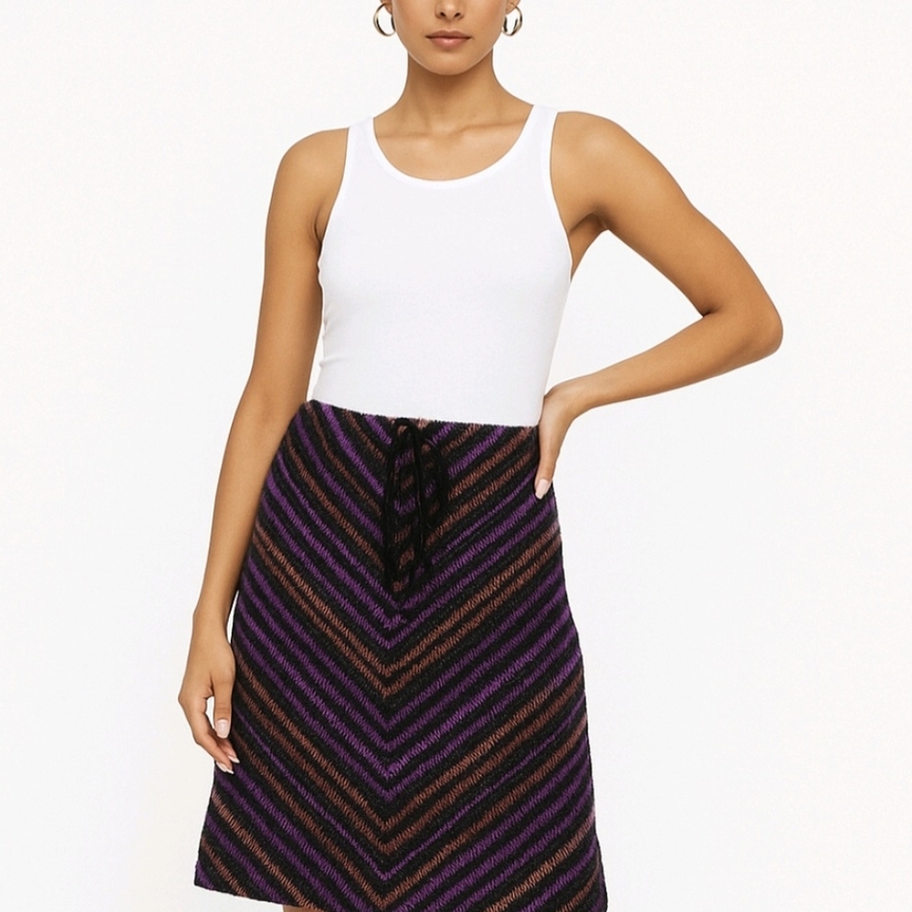 Sans Souci Skirt Y2K VINTAGE Crochet Multicolor Stripe With Sparkle Size…